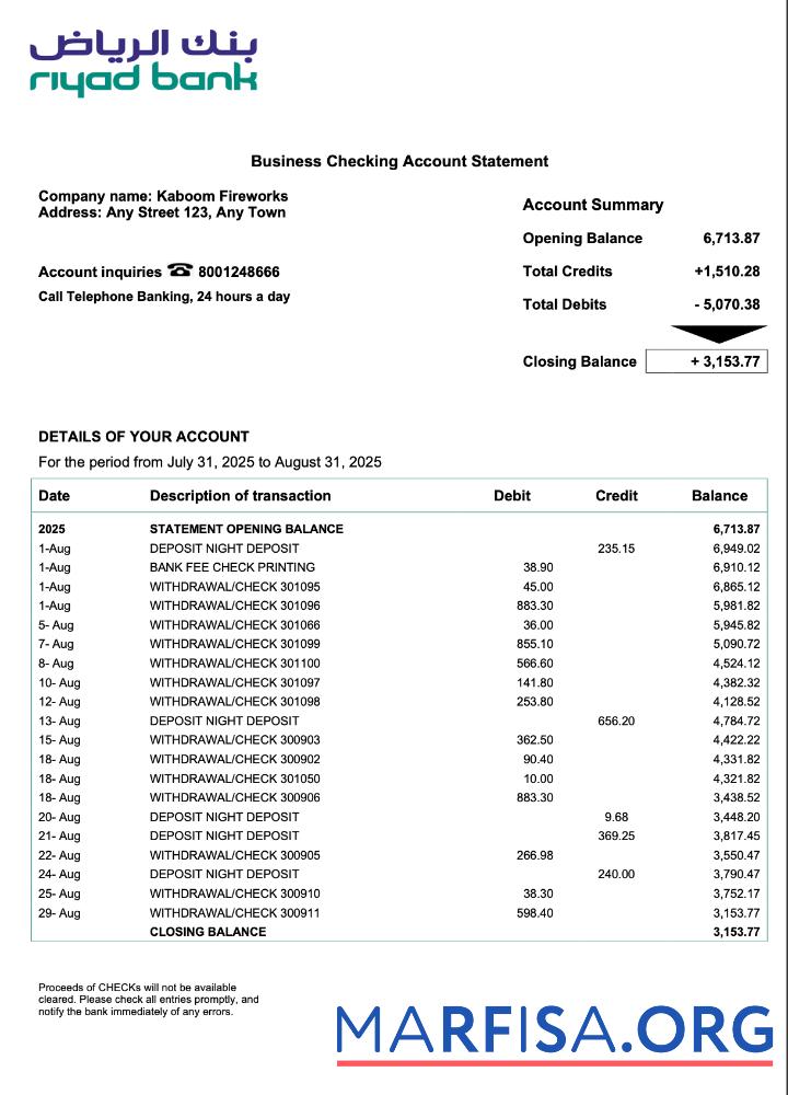 Realistic Saudi Arabia Riyad enterprise statement Word and PDF format template